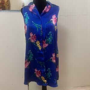 SILK SHADES FLORAL 100 % SILK‎ BLOUSE SIZE S